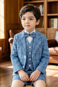 Cargar la imagen en la vista de la galería, Boys Blue Fashionable Checkered Single-Breasted 3-piece suit set