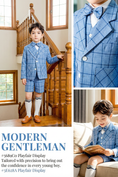Cargar la imagen en la vista de la galería, Boys Blue Fashionable Checkered Single-Breasted 3-piece suit set