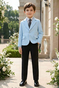 Cargar la imagen en la vista de la galería, Boys Sky Blue Blazer & Black Trousers 2-Piece Suit