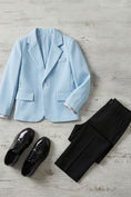 Cargar la imagen en la vista de la galería, Boys Sky Blue Blazer & Black Trousers 2-Piece Suit