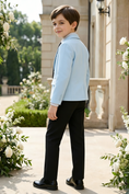 Cargar la imagen en la vista de la galería, Boys Sky Blue Blazer & Black Trousers 2-Piece Suit