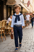 Cargar la imagen en la vista de la galería, Blue Striped Shawl Long Sleeved Shirt