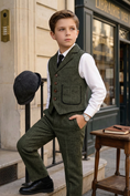Bild in Galerie-Betrachter laden, Dark Green V-neck Herringbone 2-Piece Set