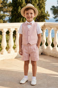 Cargar la imagen en la vista de la galería, Boys Dusty Pink Linen-Blend Vest & Shorts 2-piece Set