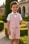 Cargar la imagen en la vista de la galería, Boys Dusty Pink Linen-Blend Vest & Shorts 2-piece Set