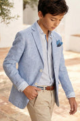 Cargar la imagen en la vista de la galería, Boys Light Blue Cotton-linen Blend Blazer