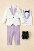 Cargar la imagen en la vista de la galería, Boys White And Lavender 3-piece Suit