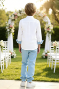 Load image into Gallery viewer, Boys White Shirt & Sky Blue Trousers 2-piece Set