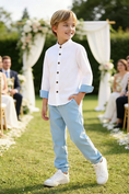 Load image into Gallery viewer, Boys White Shirt & Sky Blue Trousers 2-piece Set