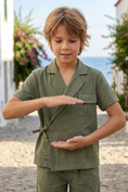 Load image into Gallery viewer, Olive Green Asymmetrical Cotton And Linen 2-Piece Set