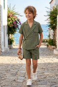 Load image into Gallery viewer, Olive Green Asymmetrical Cotton And Linen 2-Piece Set