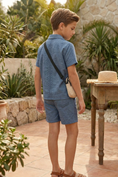 Load image into Gallery viewer, Blue-Grey Striped Printed Shirt 2-Piece Set