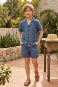 Load image into Gallery viewer, Blue-Grey Striped Printed Shirt 2-Piece Set