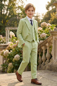 Bild in Galerie-Betrachter laden, Boys Sage Green Linen-Blend 3-piece Suit