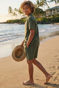 Cargar la imagen en la vista de la galería, Boys Olive Green Textured Short-Sleeve Shirt & Shorts Set