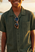 Cargar la imagen en la vista de la galería, Boys Olive Green Textured Short-Sleeve Shirt & Shorts Set