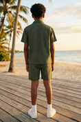 Cargar la imagen en la vista de la galería, Boys Olive Green Textured Short-Sleeve Shirt & Shorts Set