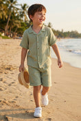 Load image into Gallery viewer, Boys Sage Green Linen Short-Sleeve Shirt & Shorts Set