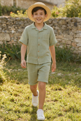 Load image into Gallery viewer, Boys Sage Green Linen Short-Sleeve Shirt & Shorts Set