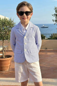 Load image into Gallery viewer, Boys Blue & White Striped Seersucker 2-piece Suit