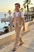 Load image into Gallery viewer, Khaki Tie-up V-neck 2-Piece Set