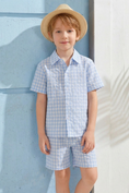 Load image into Gallery viewer, Blue And White Checkered Shirt 2-Piece Set