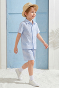 Load image into Gallery viewer, Blue And White Checkered Shirt 2-Piece Set