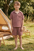 Cargar la imagen en la vista de la galería, Boys Dusty Rose Crinkle Linen Short-Sleeve Shirt & Shorts Set