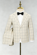 Load image into Gallery viewer, Boys Beige Linen-blend Windowpane Check 2-piece Suit