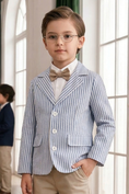 Bild in Galerie-Betrachter laden, Light Blue Striped Single-Breasted Suit Jacket
