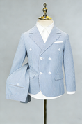 Load image into Gallery viewer, Boys Light Blue Seersucker Double-Breasted 2-Piece Suit