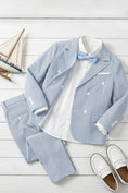 Load image into Gallery viewer, Boys Light Blue Seersucker Double-Breasted 2-Piece Suit