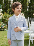 Load image into Gallery viewer, Boys Light Blue Seersucker Double-Breasted 2-Piece Suit