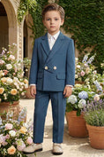 Cargar la imagen en la vista de la galería, Boys Steel Blue Wrap-Front 2-Piece Suit