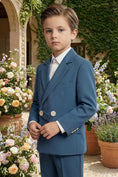 Cargar la imagen en la vista de la galería, Boys Steel Blue Wrap-Front 2-Piece Suit