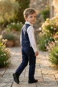 Load image into Gallery viewer, Boys Two-Tone Contrast Vest & Navy Trousers Set