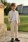 Bild in Galerie-Betrachter laden, Boys Beige Linen Mandarin Collar 2-Piece Suit