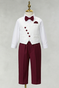 Cargar la imagen en la vista de la galería, White And Burgundy Asymmetrical V-Neck 2-Piece Set