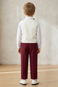 Cargar la imagen en la vista de la galería, White And Burgundy Asymmetrical V-Neck 2-Piece Set