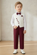 Cargar la imagen en la vista de la galería, White And Burgundy Asymmetrical V-Neck 2-Piece Set