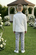 Cargar la imagen en la vista de la galería, Boys White Linen Blazer & Grey Trousers 2-Piece Suit