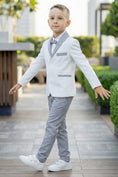 Cargar la imagen en la vista de la galería, Boys White Linen Blazer & Grey Trousers 2-Piece Suit
