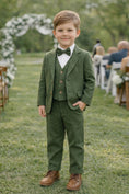 Load image into Gallery viewer, Boys Olive Green Textured 3-Piece Suit