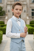 Cargar la imagen en la vista de la galería, Light Blue Cotton And Linen Asymmetrical Collar 2-Piece Set