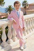 Load image into Gallery viewer, Boys Pink Seersucker 2-Piece Suit for Coastal Weddings