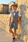Bild in Galerie-Betrachter laden, Gray Plaid Double-Breasted Vest 2-Piece Set