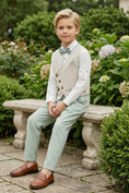 Load image into Gallery viewer, Beige And Mint Green Cotton-Linen Asymmetrical Vest 2-Piece Set