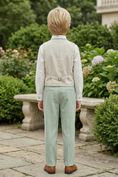 Load image into Gallery viewer, Beige And Mint Green Cotton-Linen Asymmetrical Vest 2-Piece Set