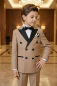 Load image into Gallery viewer, Boys Tan with Black Satin Lapel Tuxedo 2-piece Suit