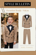 Load image into Gallery viewer, Boys Tan with Black Satin Lapel Tuxedo 2-piece Suit